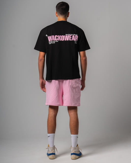 Black tee pink text
